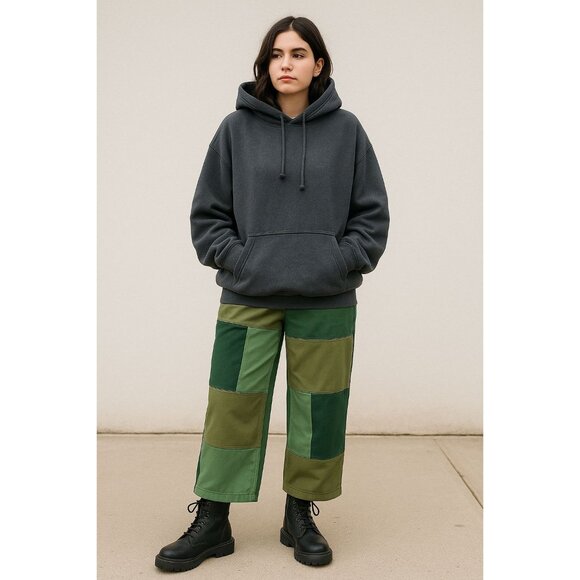 PETALS Patchwork Cargo Pants Green Multitone Streetwear Y2K Workwear Vibes LARGE - Picture 1 of 12